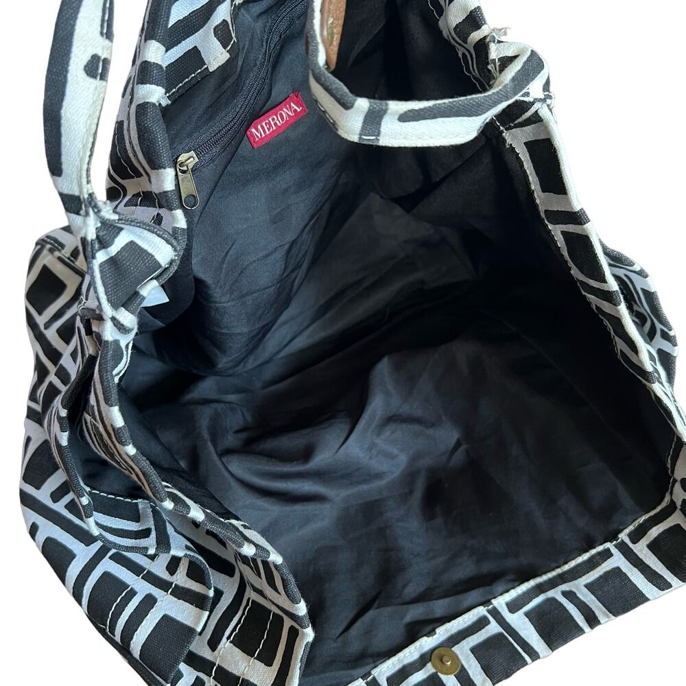 Merona Cotton Tote Bag Black and White Geometric Print - Picture 7 of 12